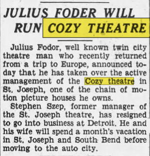 Cozy Theatre - Jul 1935 Julius Foder Running It